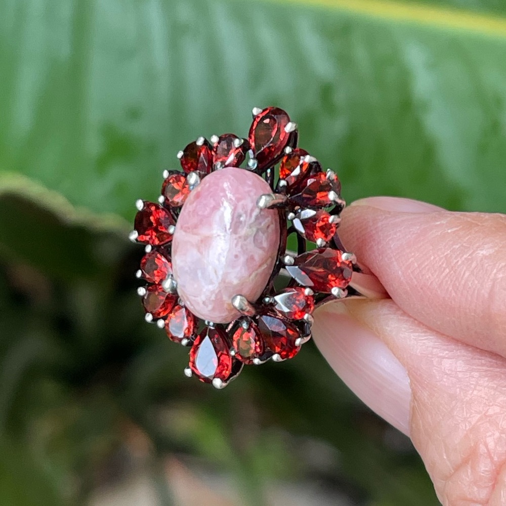 Garnet rhodochrosite sterling silver ring - Picture 2 of 11